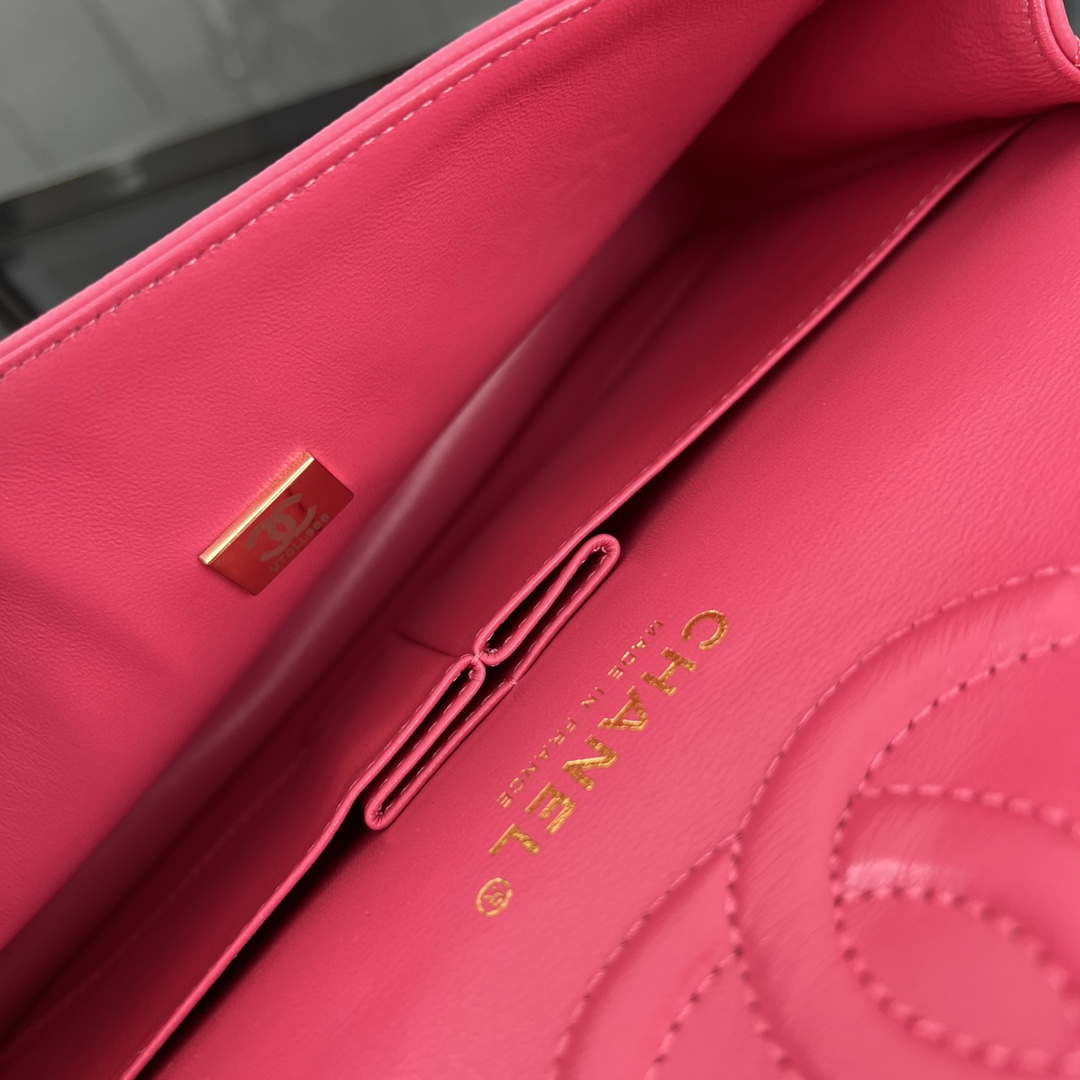 Chanel A01112 Flap Classic 11.12 Handbag Grained Calfskin & Gold-Tone Metal Rose red
