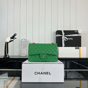 Chanel A01112 Flap Classic 11.12 Handbag Grained Calfskin & Silver-Tone Metal Kelly Green - Default Title - View 2