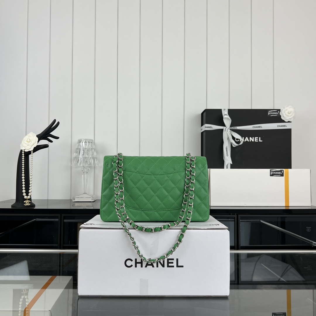 Chanel A01112 Flap Classic 11.12 Handbag Grained Calfskin & Silver-Tone Metal Kelly Green - Default Title - View 3