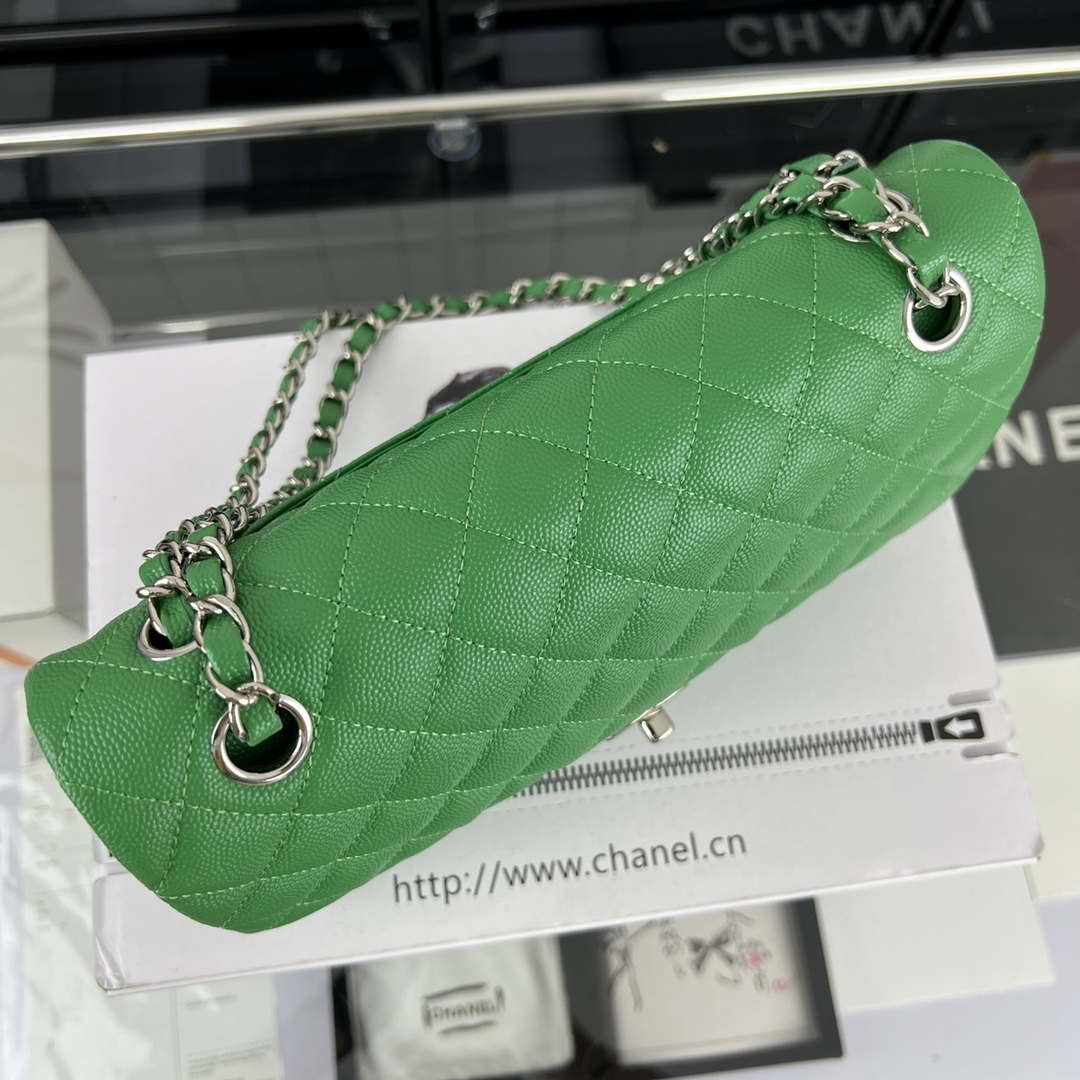 Chanel A01112 Flap Classic 11.12 Handbag Grained Calfskin & Silver-Tone Metal Kelly Green - Default Title - View 5