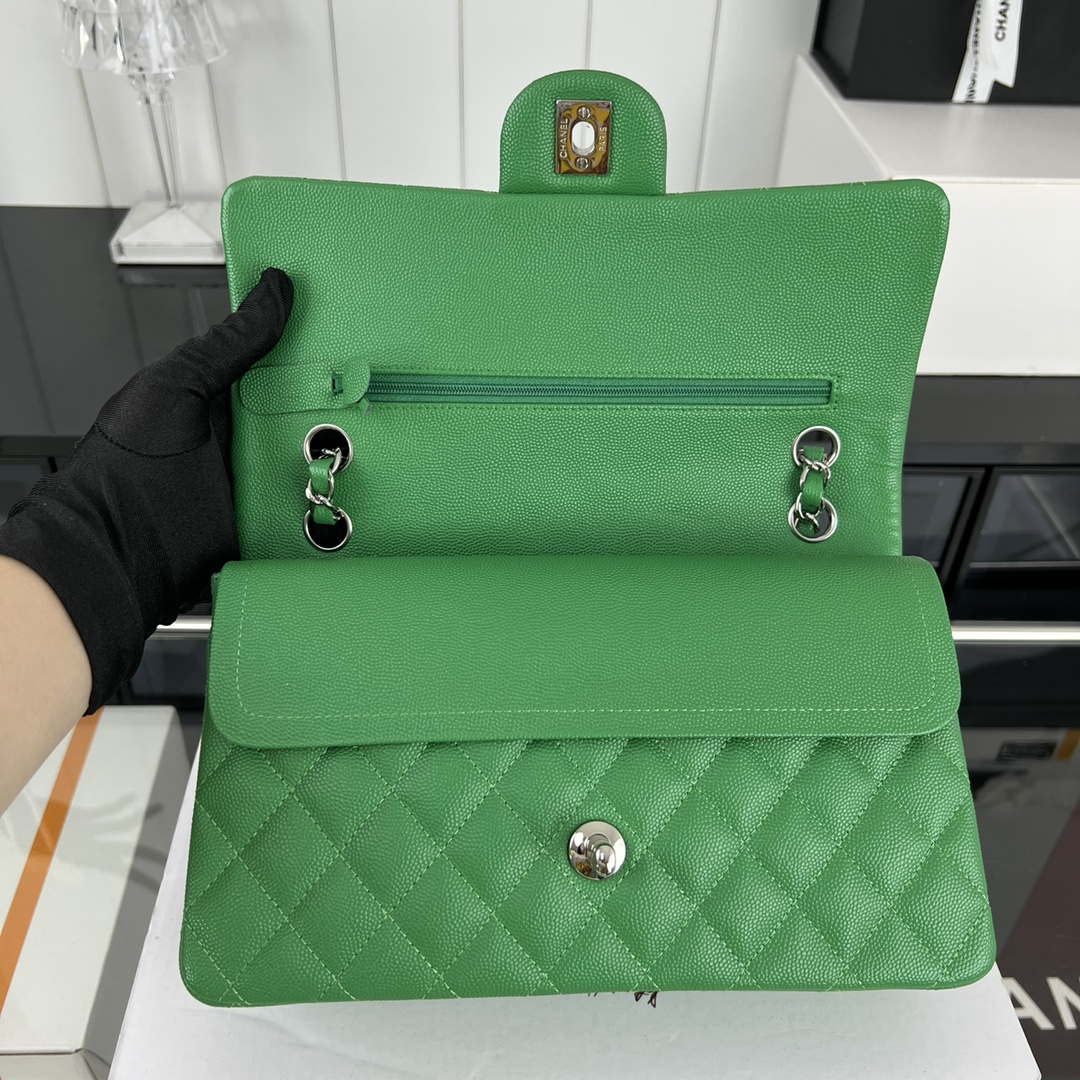 Chanel A01112 Flap Classic 11.12 Handbag Grained Calfskin & Silver-Tone Metal Kelly Green - Default Title - View 6