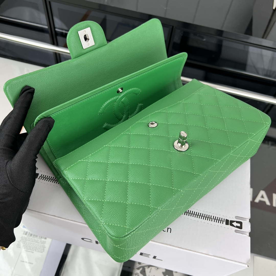 Chanel A01112 Flap Classic 11.12 Handbag Grained Calfskin & Silver-Tone Metal Kelly Green - Default Title - View 7