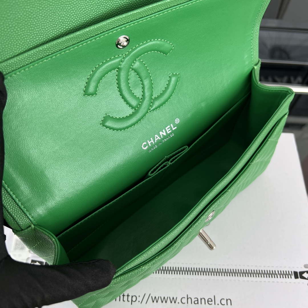 Chanel A01112 Flap Classic 11.12 Handbag Grained Calfskin & Silver-Tone Metal Kelly Green - Default Title - View 8