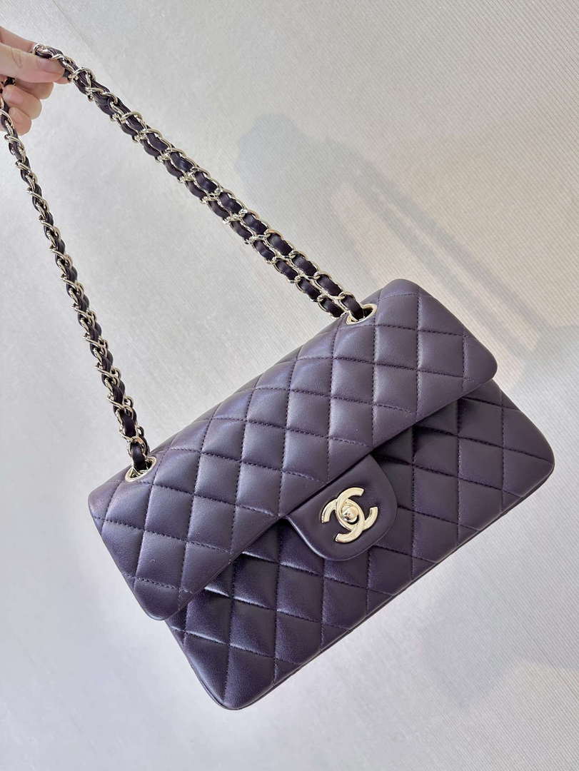 Chanel A01112 Flap Classic 11.12 Handbag Grape Purple Lambskin Light Gold