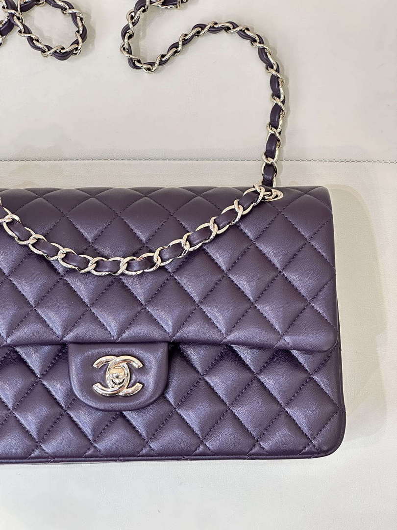 Chanel A01112 Flap Classic 11.12 Handbag Grape Purple Lambskin Light Gold - Default Title - View 3