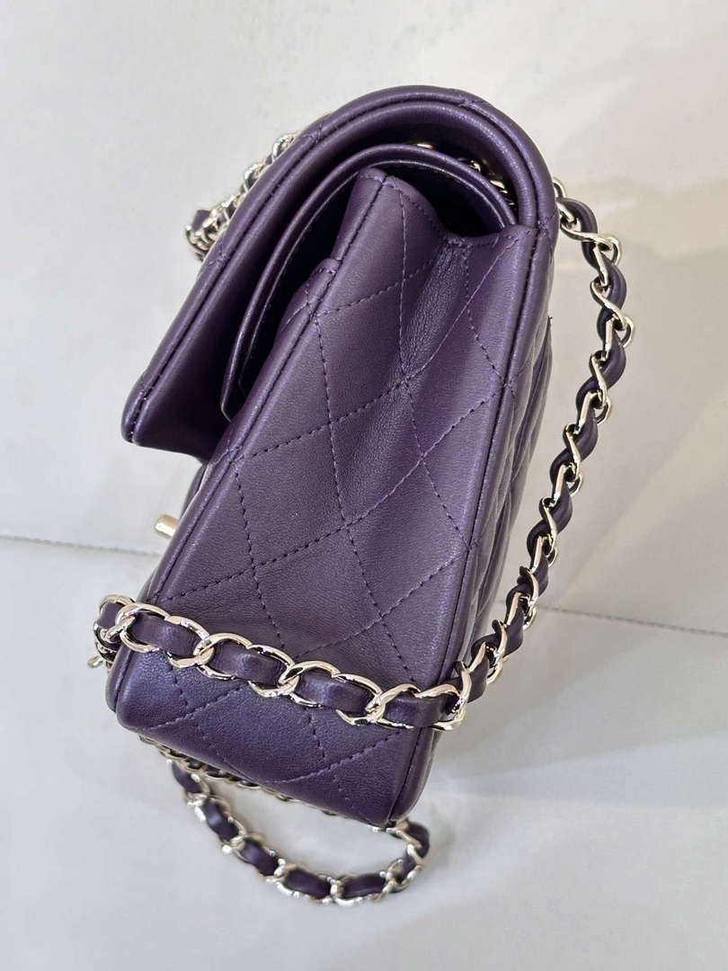 Chanel A01112 Flap Classic 11.12 Handbag Grape Purple Lambskin Light Gold