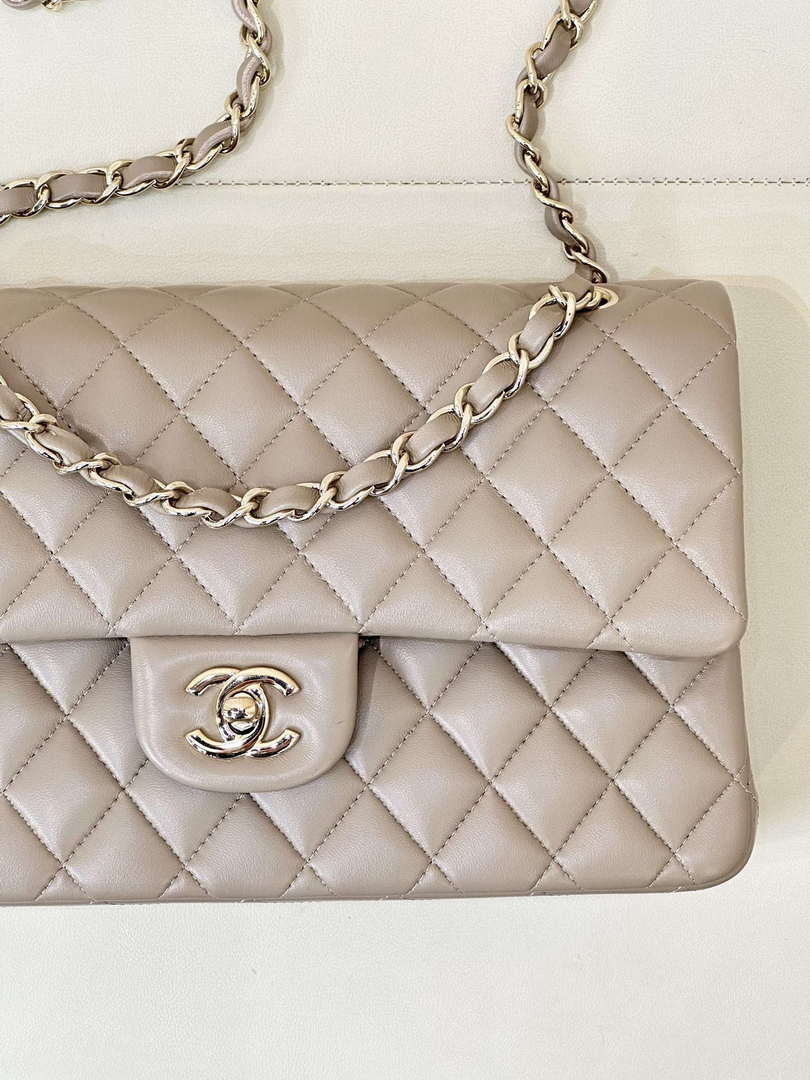 Chanel A01112 Flap Classic 11.12 Handbag Gray Lambskin Gold