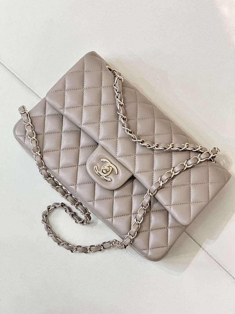Chanel A01112 Flap Classic 11.12 Handbag Gray Lambskin Gold