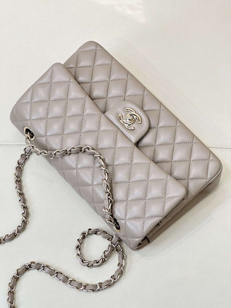 Chanel A01112 Flap Classic 11.12 Handbag Gray Lambskin Gold