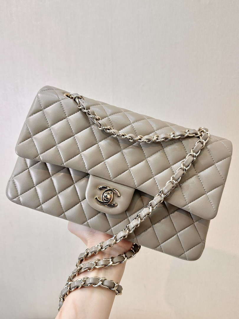 Chanel A01112 Flap Classic 11.12 Handbag Gray Lambskin Gold