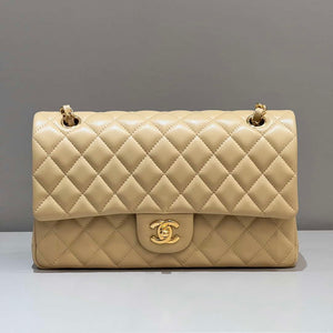 Chanel A01112 Flap Classic 11.12 Handbag Haas Lambskin & Gold-Tone Metal Apricot - Light Gold - View 1