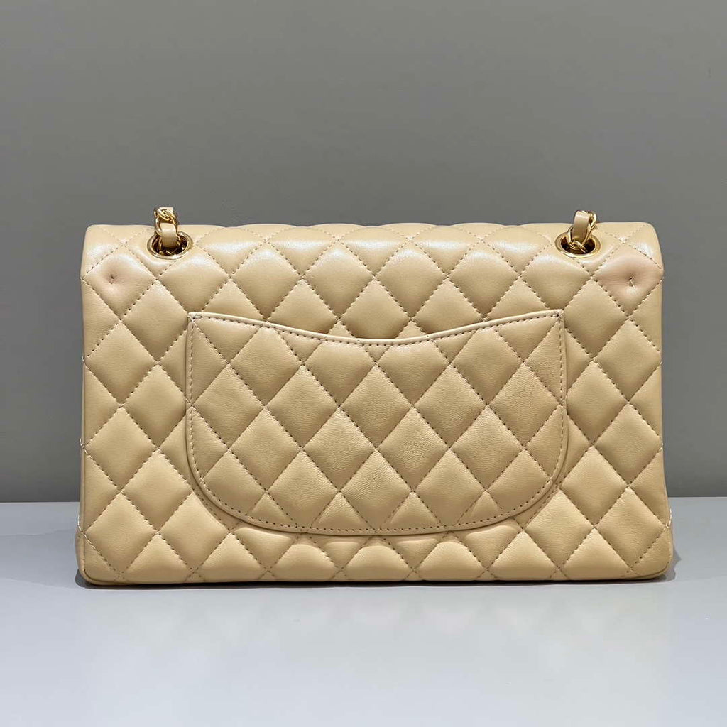Chanel A01112 Flap Classic 11.12 Handbag Haas Lambskin & Gold-Tone Metal Apricot