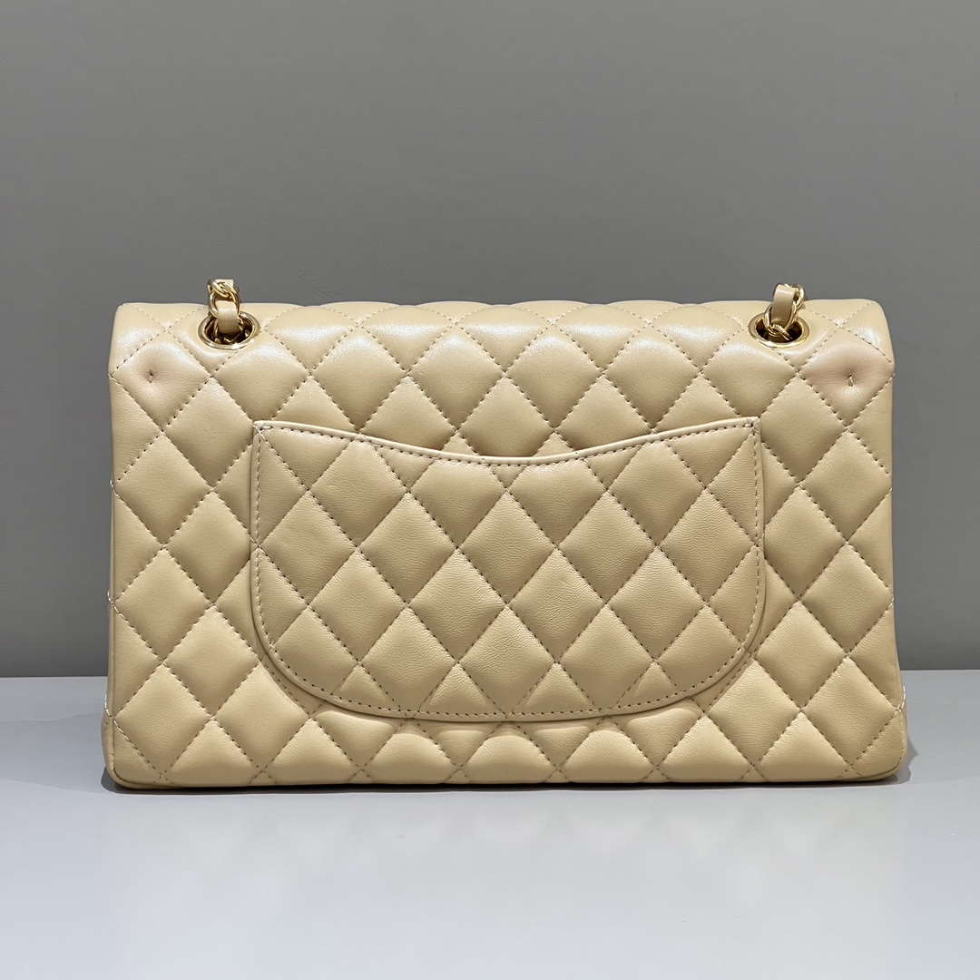 Chanel A01112 Flap Classic 11.12 Handbag Haas Lambskin & Gold-Tone Metal Apricot