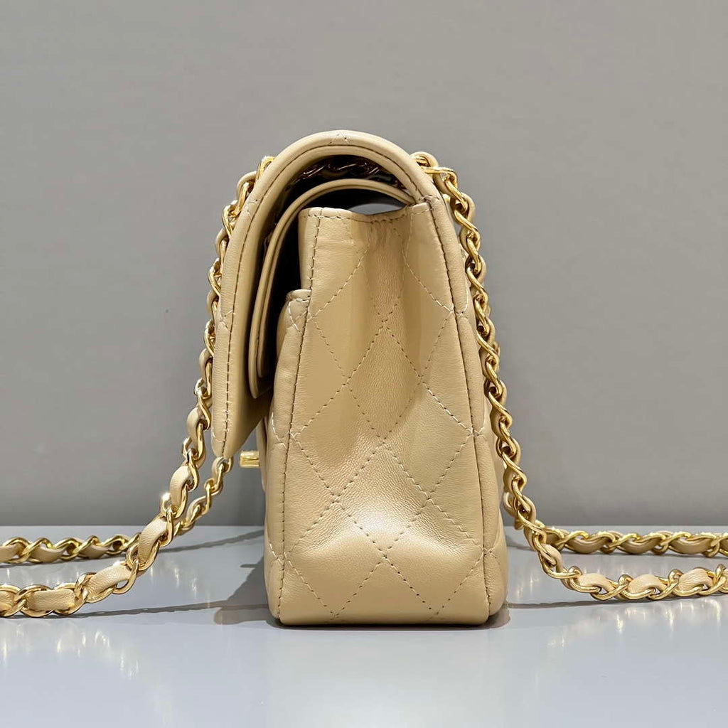 Chanel A01112 Flap Classic 11.12 Handbag Haas Lambskin & Gold-Tone Metal Apricot