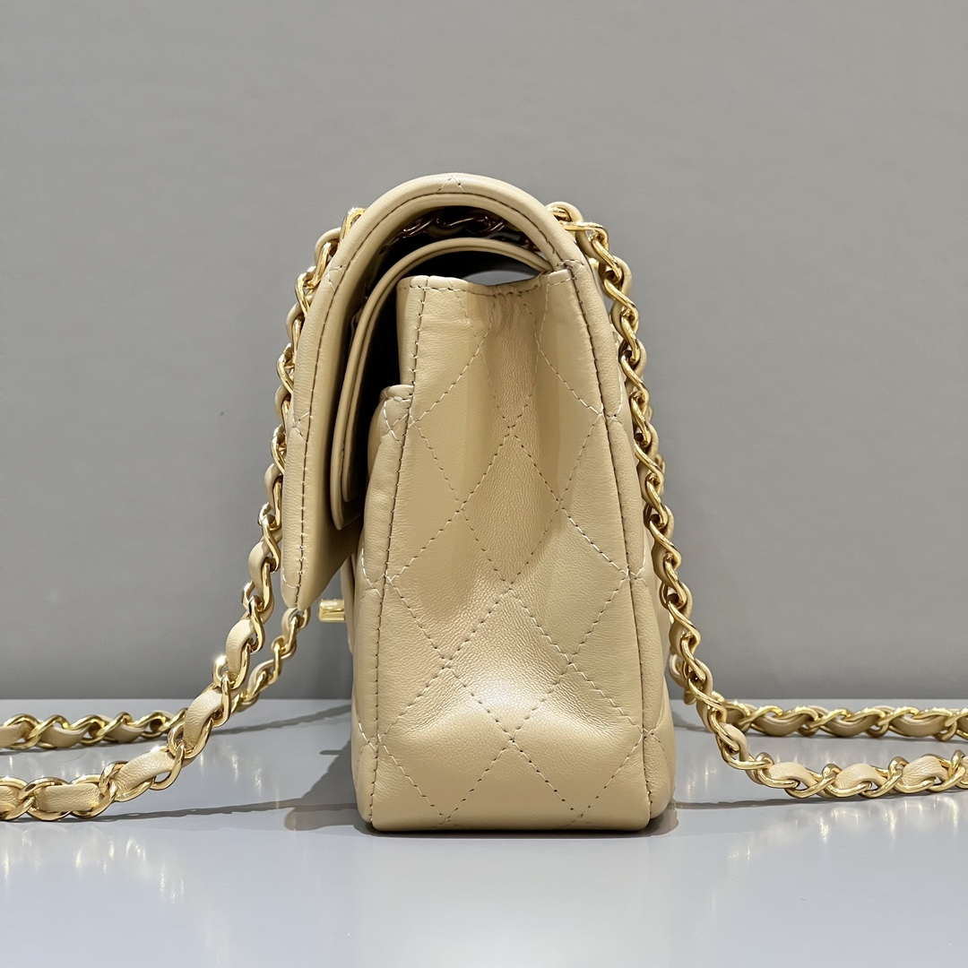 Chanel A01112 Flap Classic 11.12 Handbag Haas Lambskin & Gold-Tone Metal Apricot