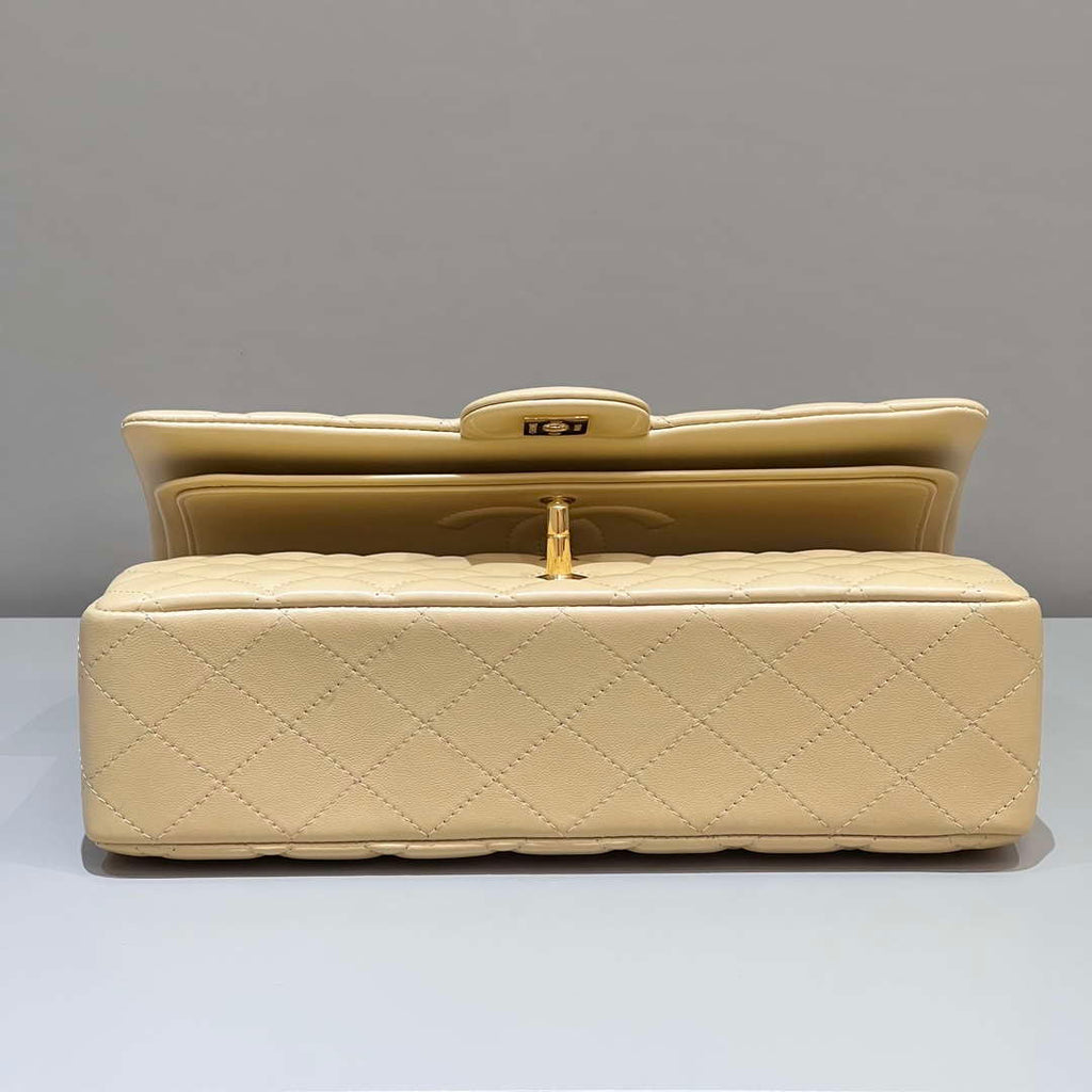 Chanel A01112 Flap Classic 11.12 Handbag Haas Lambskin & Gold-Tone Metal Apricot