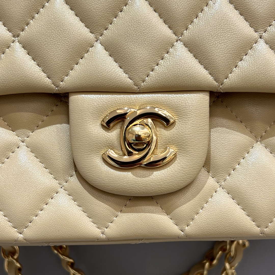 Chanel A01112 Flap Classic 11.12 Handbag Haas Lambskin & Gold-Tone Metal Apricot - Light Gold - View 6