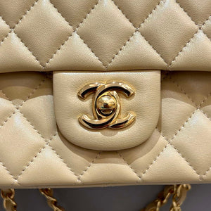 Chanel A01112 Flap Classic 11.12 Handbag Haas Lambskin & Gold-Tone Metal Apricot - Light Gold - View 6