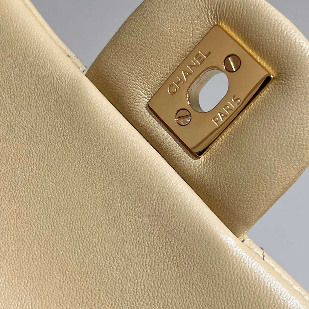 Chanel A01112 Flap Classic 11.12 Handbag Haas Lambskin & Gold-Tone Metal Apricot