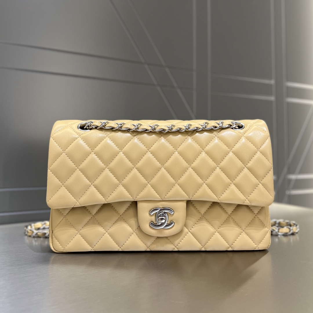 Chanel A01112 Flap Classic 11.12 Handbag Haas Lambskin & Gold-Tone Metal Apricot