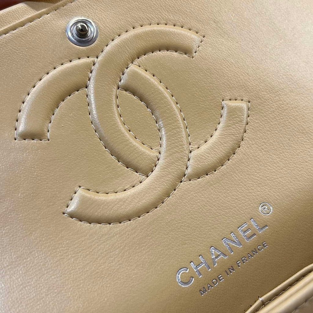 Chanel A01112 Flap Classic 11.12 Handbag Haas Lambskin & Gold-Tone Metal Apricot