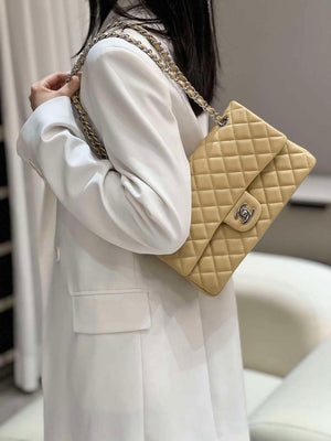 Chanel A01112 Flap Classic 11.12 Handbag Haas Lambskin & Gold-Tone Metal Apricot - Light Gold - View 20