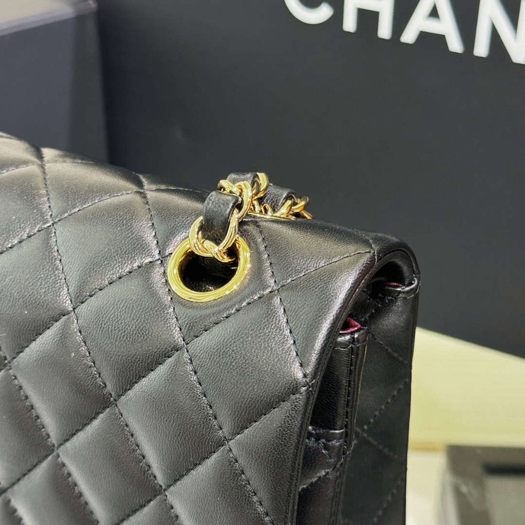 Chanel A01112 Flap Classic 11.12 Handbag Haas Lambskin & Gold-Tone Metal Black