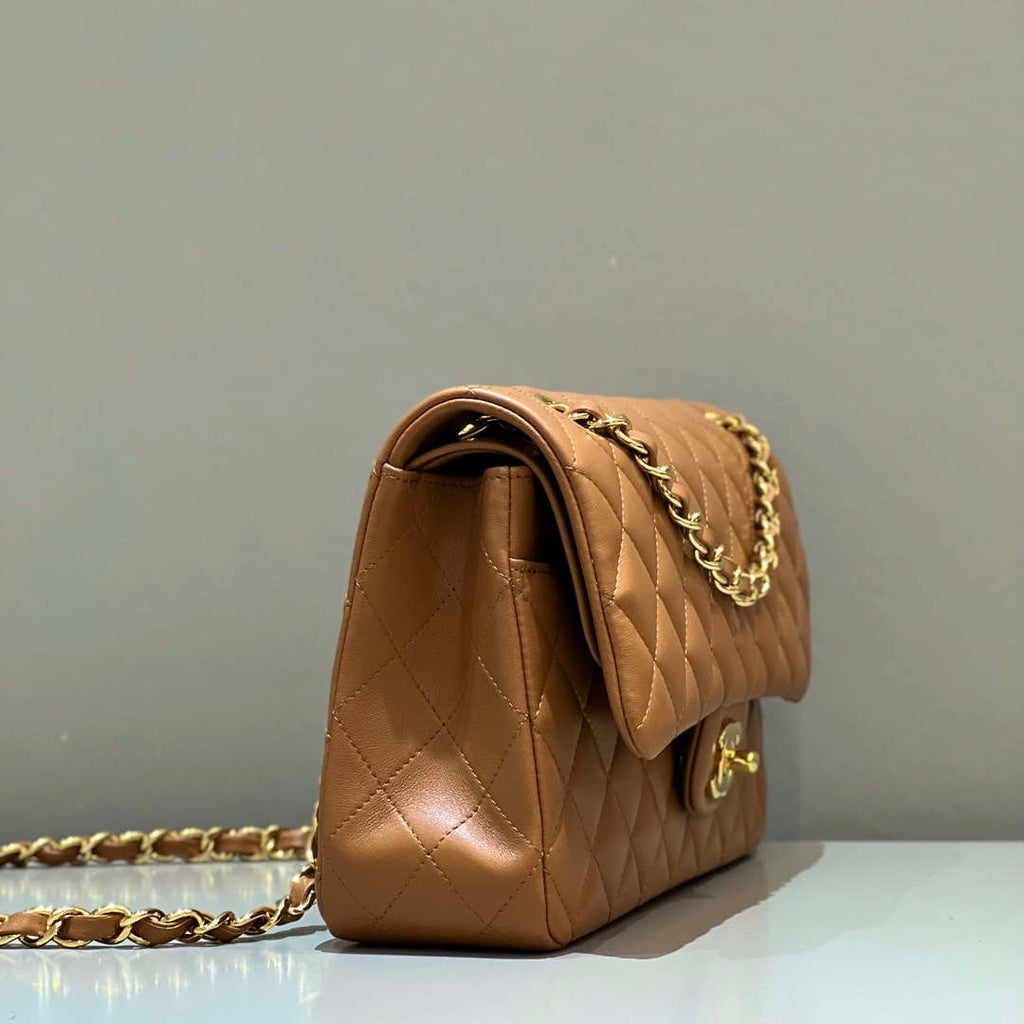 Chanel A01112 Flap Classic 11.12 Handbag Haas Lambskin & Gold-Tone Metal Caramel