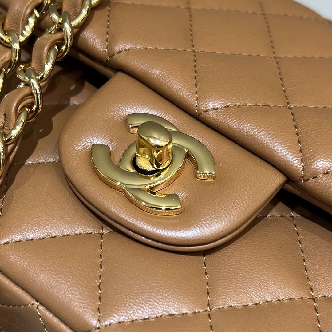 Chanel A01112 Flap Classic 11.12 Handbag Haas Lambskin & Gold-Tone Metal Caramel