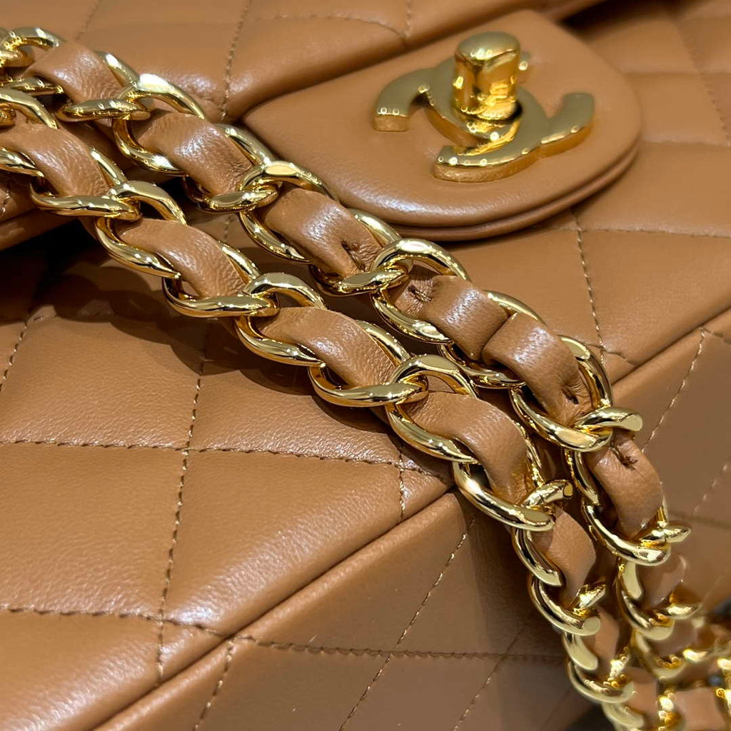 Chanel A01112 Flap Classic 11.12 Handbag Haas Lambskin & Gold-Tone Metal Caramel