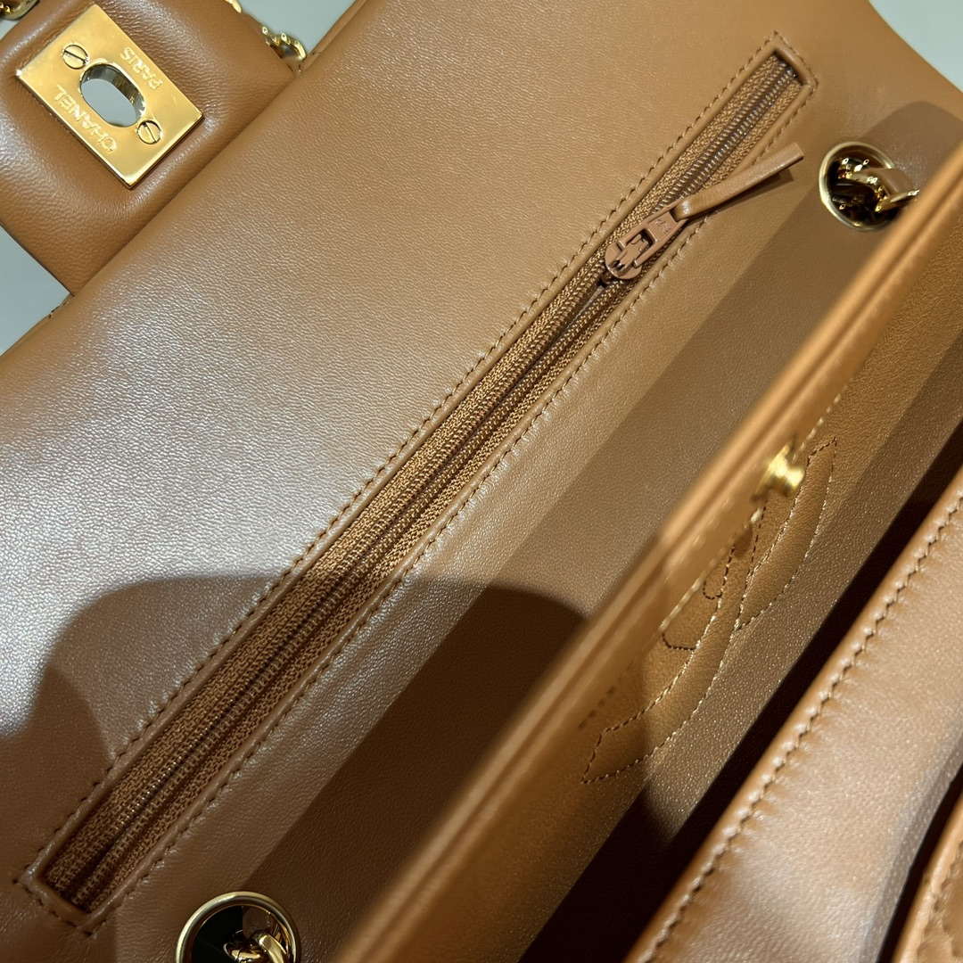 Chanel A01112 Flap Classic 11.12 Handbag Haas Lambskin & Gold-Tone Metal Caramel - Light Gold - View 6