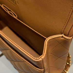 Chanel A01112 Flap Classic 11.12 Handbag Haas Lambskin & Gold-Tone Metal Caramel - Light Gold - View 8