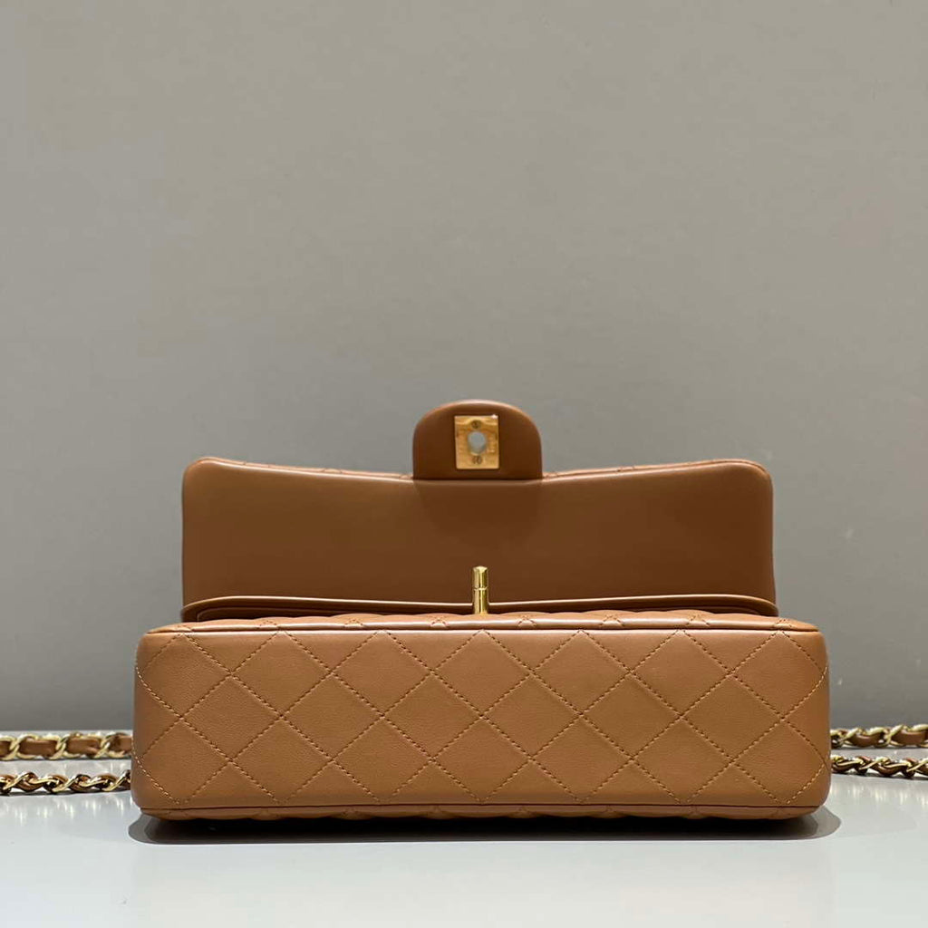 Chanel A01112 Flap Classic 11.12 Handbag Haas Lambskin & Gold-Tone Metal Caramel
