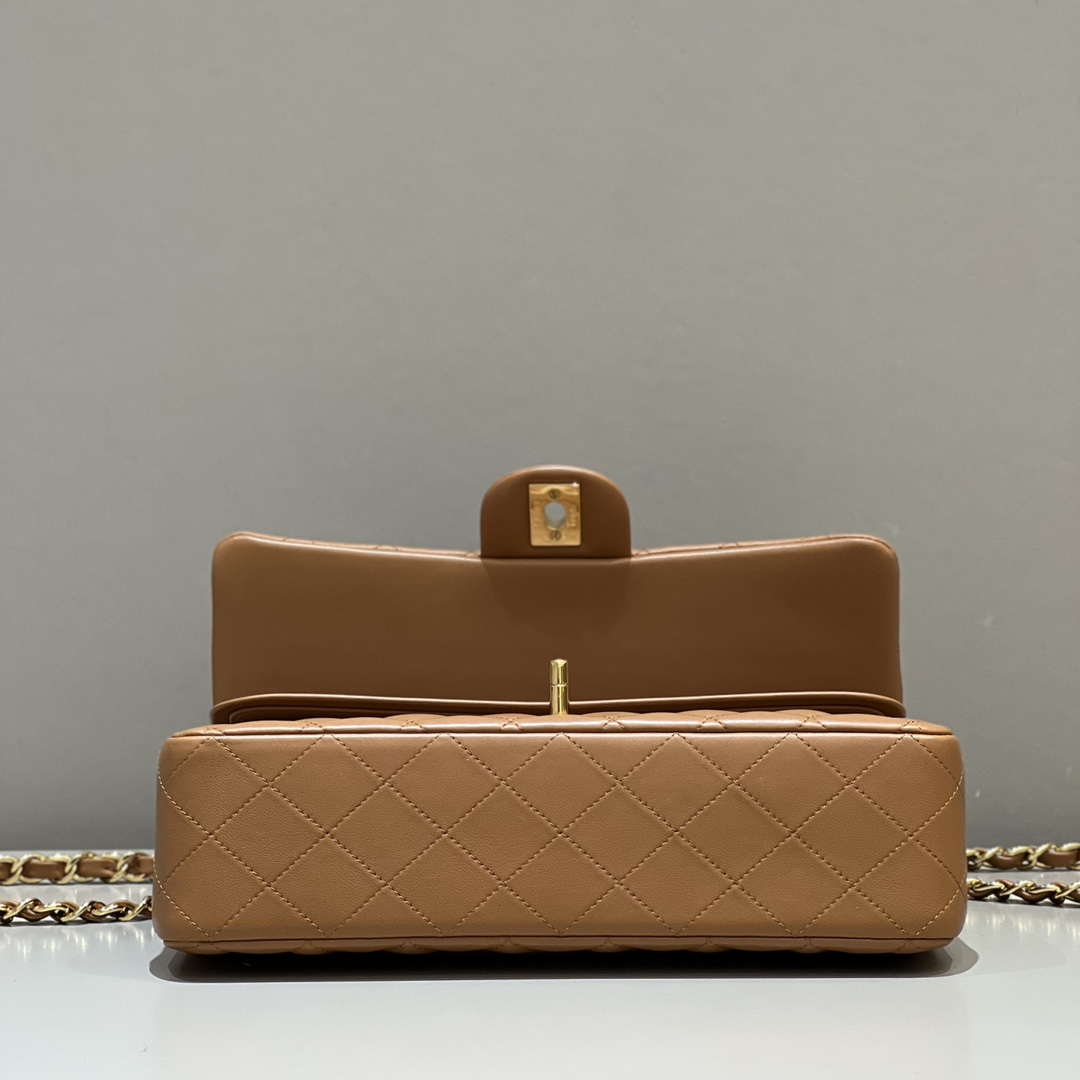 Chanel A01112 Flap Classic 11.12 Handbag Haas Lambskin & Gold-Tone Metal Caramel - Light Gold - View 9