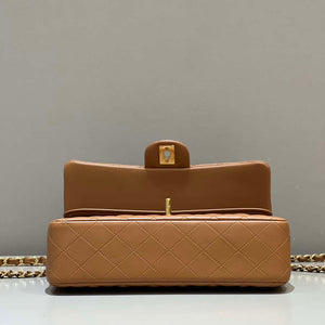 Chanel A01112 Flap Classic 11.12 Handbag Haas Lambskin & Gold-Tone Metal Caramel - Light Gold - View 9