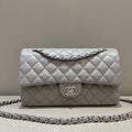 Chanel A01112 Flap Classic 11.12 Handbag Haas Lambskin & Gold-Tone Metal Light Gray - Light Gold - View 1