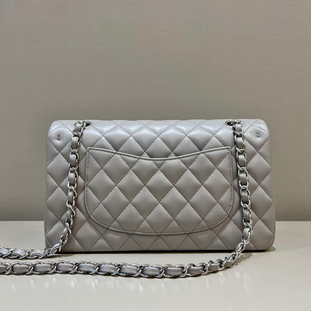Chanel A01112 Flap Classic 11.12 Handbag Haas Lambskin & Gold-Tone Metal Light Gray