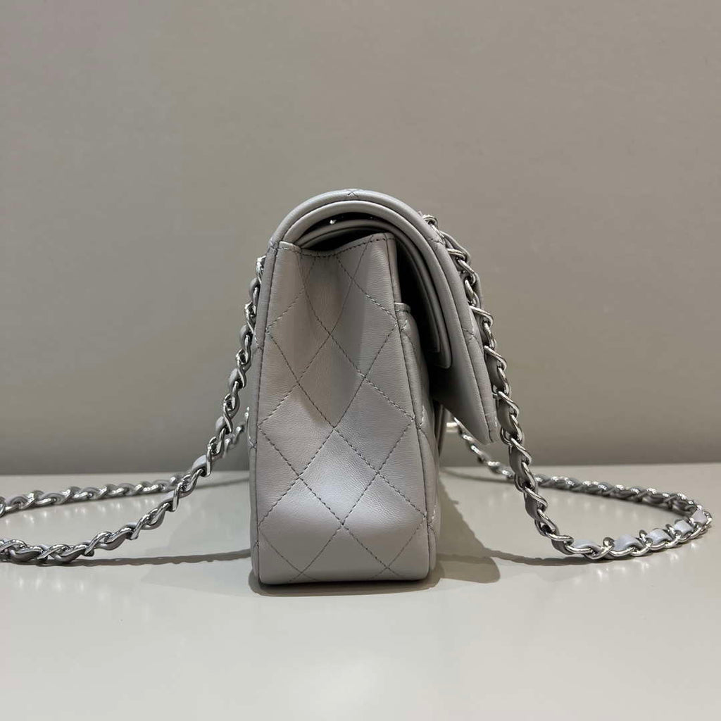 Chanel A01112 Flap Classic 11.12 Handbag Haas Lambskin & Gold-Tone Metal Light Gray