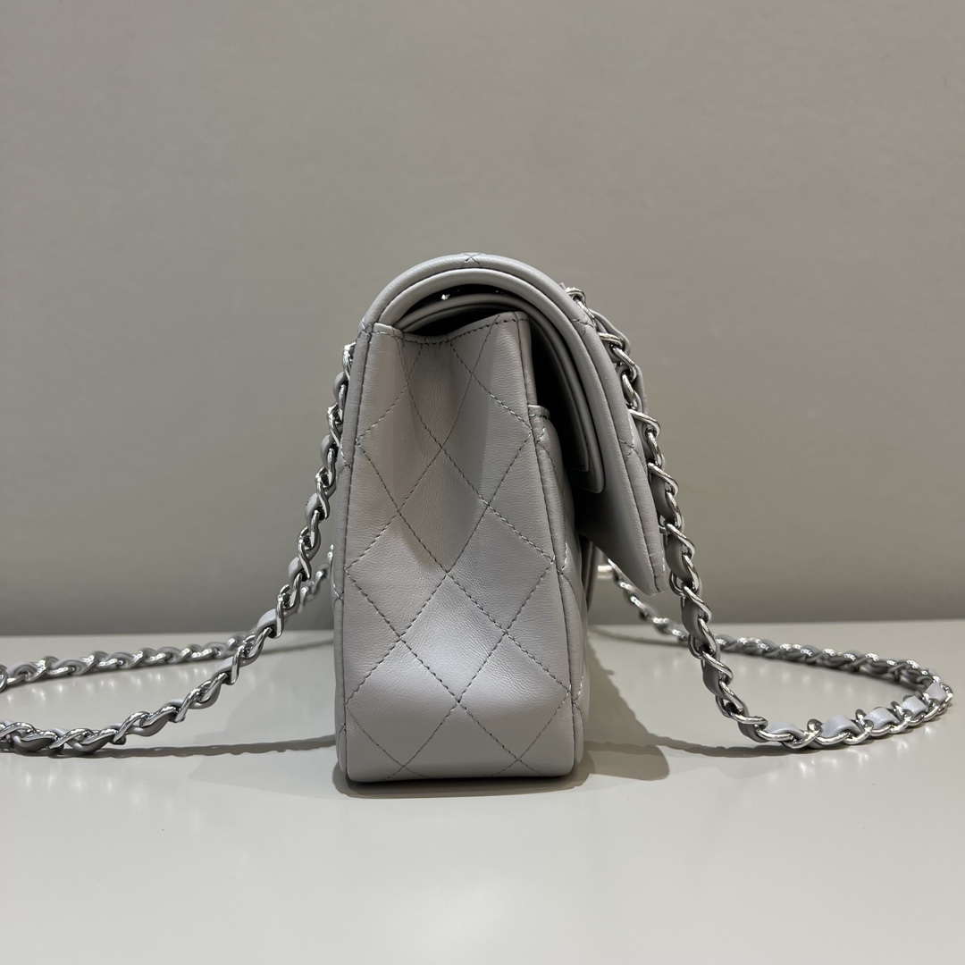 Chanel A01112 Flap Classic 11.12 Handbag Haas Lambskin & Gold-Tone Metal Light Gray