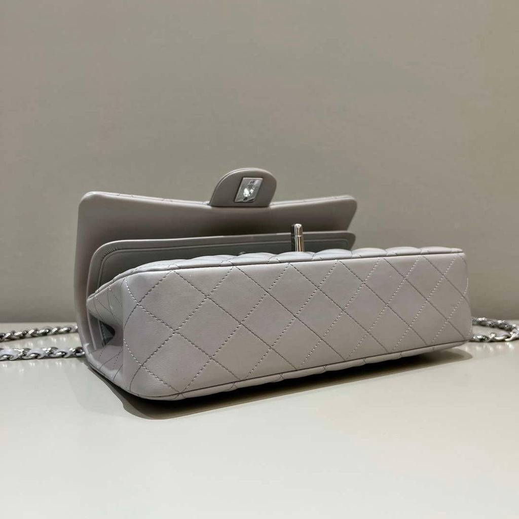 Chanel A01112 Flap Classic 11.12 Handbag Haas Lambskin & Gold-Tone Metal Light Gray