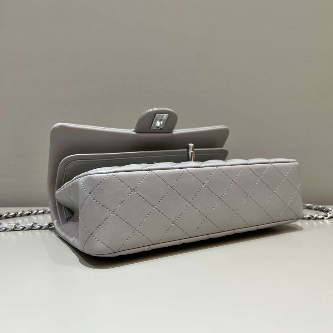 Chanel A01112 Flap Classic 11.12 Handbag Haas Lambskin & Gold-Tone Metal Light Gray