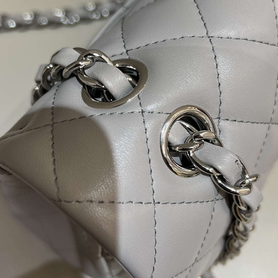 Chanel A01112 Flap Classic 11.12 Handbag Haas Lambskin & Gold-Tone Metal Light Gray
