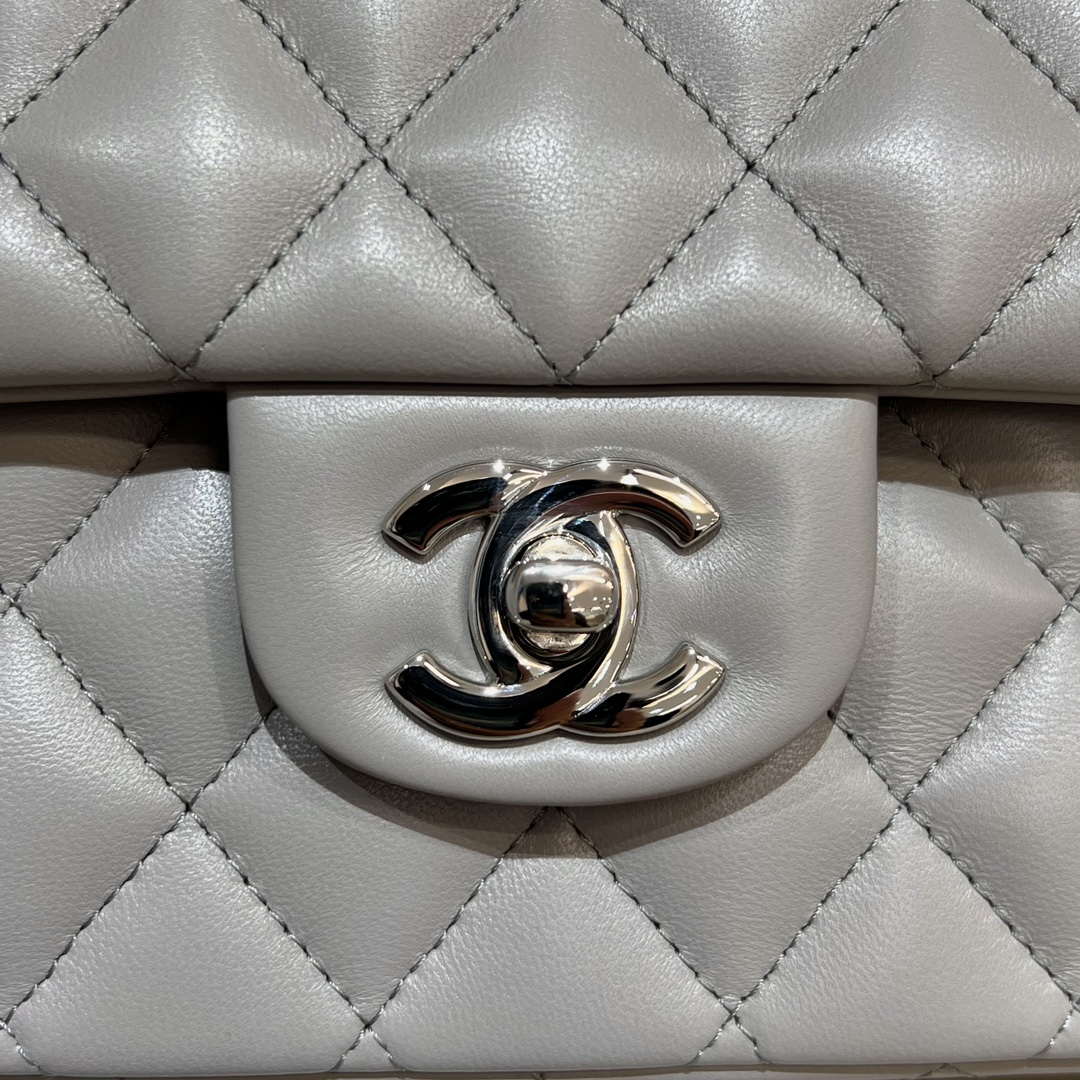 Chanel A01112 Flap Classic 11.12 Handbag Haas Lambskin & Gold-Tone Metal Light Gray