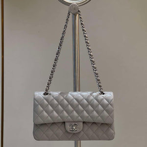 Chanel A01112 Flap Classic 11.12 Handbag Haas Lambskin & Gold-Tone Metal Light Gray - Light Gold - View 9