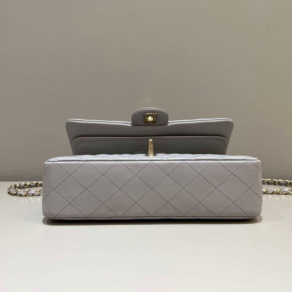 Chanel A01112 Flap Classic 11.12 Handbag Haas Lambskin & Gold-Tone Metal Light Gray