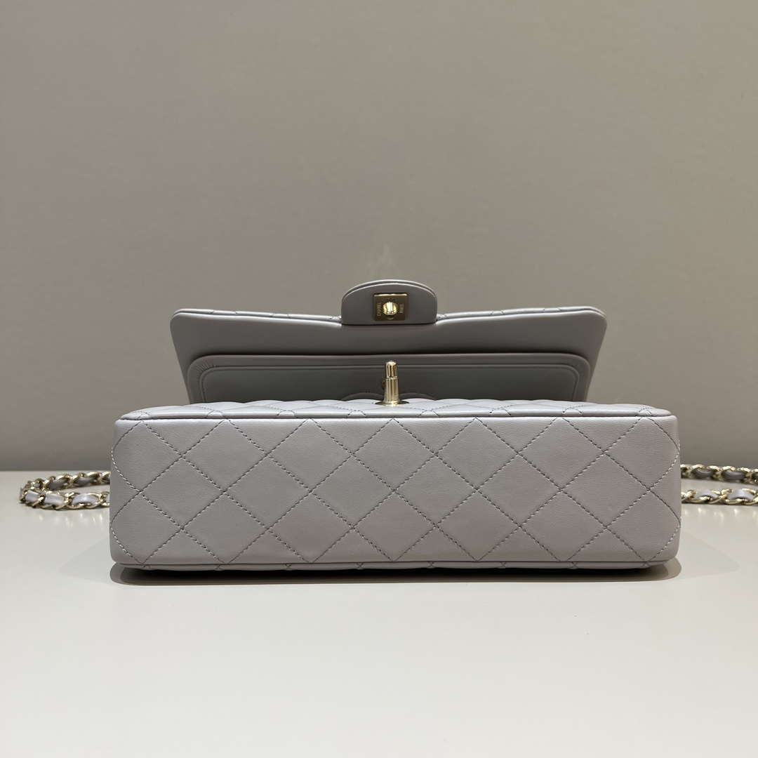 Chanel A01112 Flap Classic 11.12 Handbag Haas Lambskin & Gold-Tone Metal Light Gray