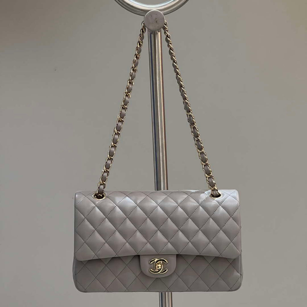 Chanel A01112 Flap Classic 11.12 Handbag Haas Lambskin & Gold-Tone Metal Light Gray