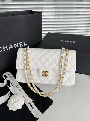 Chanel A01112 Flap Classic 11.12 Handbag Haas Lambskin & Gold-Tone Metal White - Light Gold - View 1