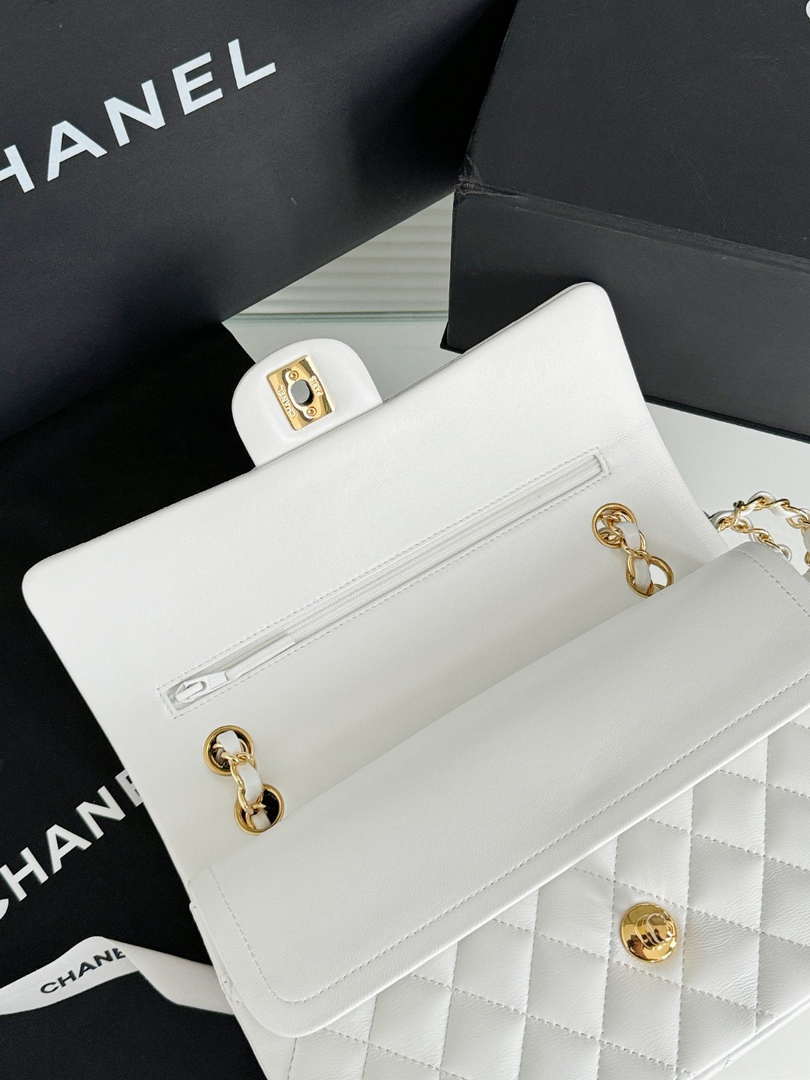 Chanel A01112 Flap Classic 11.12 Handbag Haas Lambskin & Gold-Tone Metal White