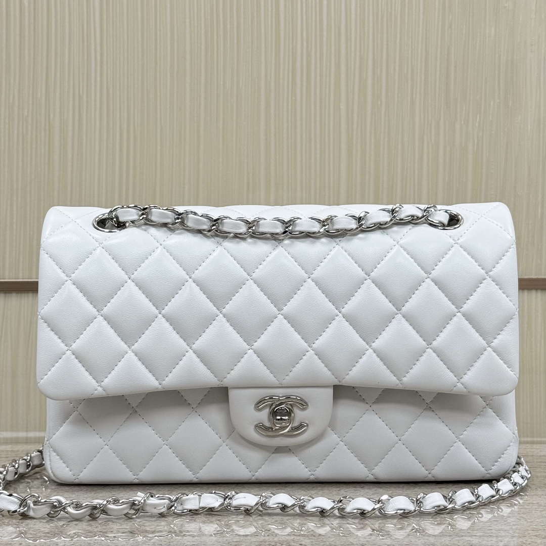 Chanel A01112 Flap Classic 11.12 Handbag Haas Lambskin & Gold-Tone Metal White - Light Gold - View 10